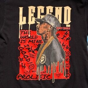 Nipsey Hustle Legend Black Tee with Red and Gold Graphics Men’s Large